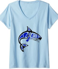 Womens Killer Whale Graphic Orca Pacific Style Gift For Whale Lover V-Neck T-Shirt