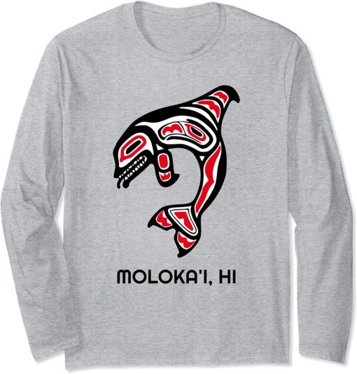 Moloka"i HI Native Aboriginal Orca Killer Whales Long Sleeve T-Shirt